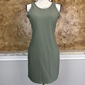 NWT Halara Bodycon Mini Dress Womens XL‎ Ribbed Knit Back Cutout Moss Green